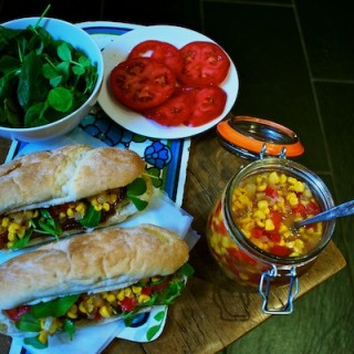 Turkey and bacon sub with sweetcorn relish