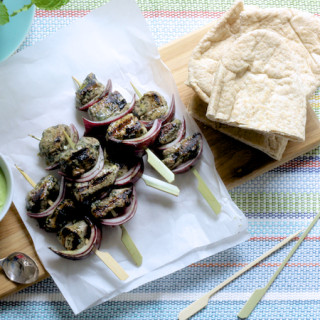 Minted Lamb Skewers with Pea and Feta Dip