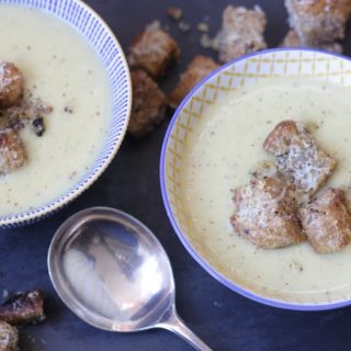 Leek and Potato Soup with Wholemeal Parmesan Croutons on feedingboys.co.uk