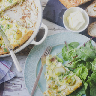 Leek, Potato, Bacon, Pea and Feta Frittata on feedingboys.co.uk